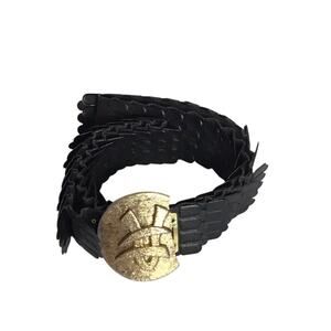 Vintage Belt Black Disco Belt Fish Scale  belt with gold Buckle
